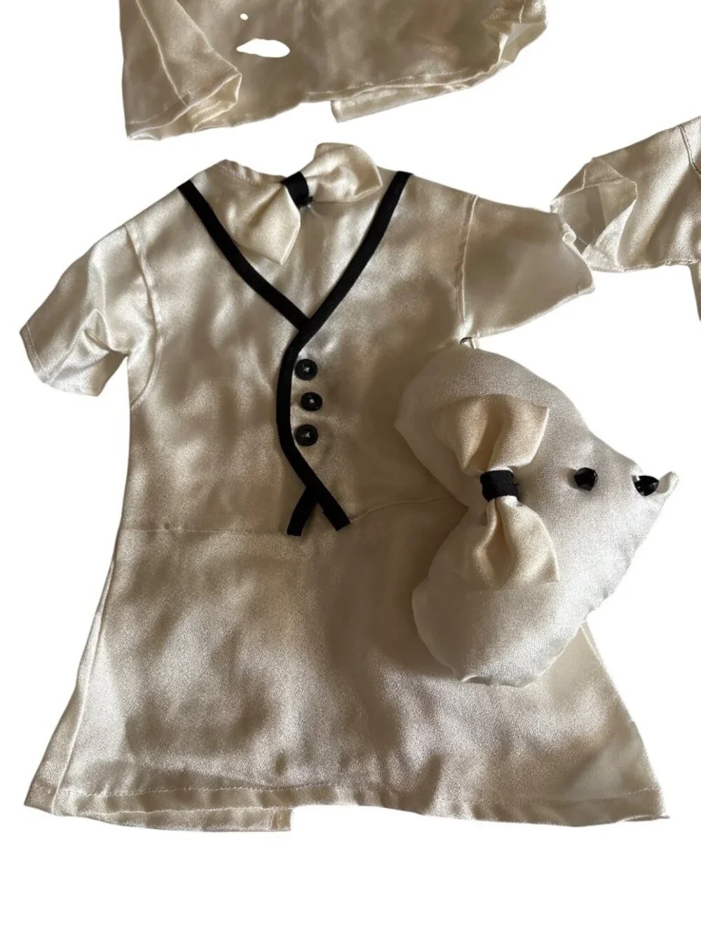 Vintage Doll Dress Set Satin & Lace 6 Outfits Ivory & Pink Bow Macthing Pillows